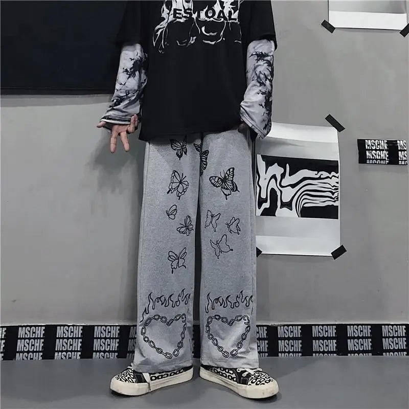 Wide Leg Summer Pants Clothes For Woman Korean Fashion Butterfly Print Harajuku Streetwear Y2k Clothes Pants Trousers Woman Street King Limited