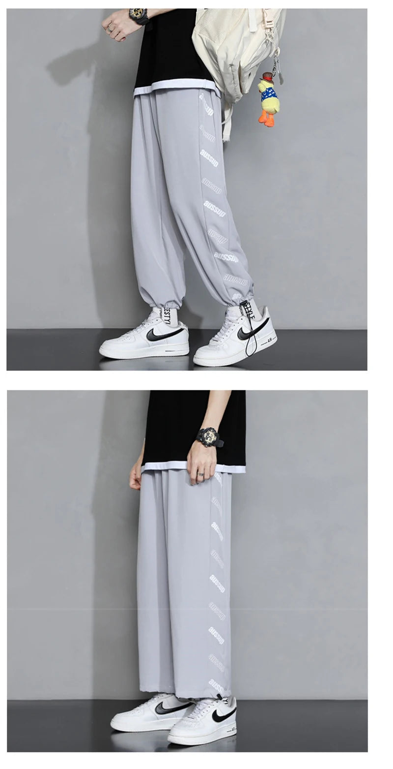 summer side letter printed straight pants mens drawstring sports joggers sweatpants y2k streetwear baggy casual trousers unique joggers style 888