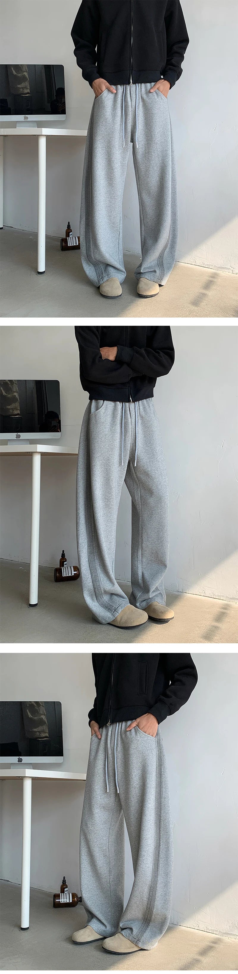 winter new mens tie dye fleece casual pants side striped wide leg straight sweatpants neutral high quality long baggy trousers unique joggers style 864