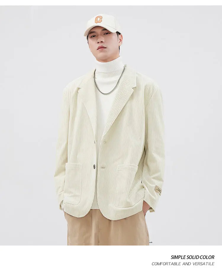 mens loose casual plus size fashion retro corduroy blazer jacket handsome man commuter business suit coat blazers outerwear unique default style 1213