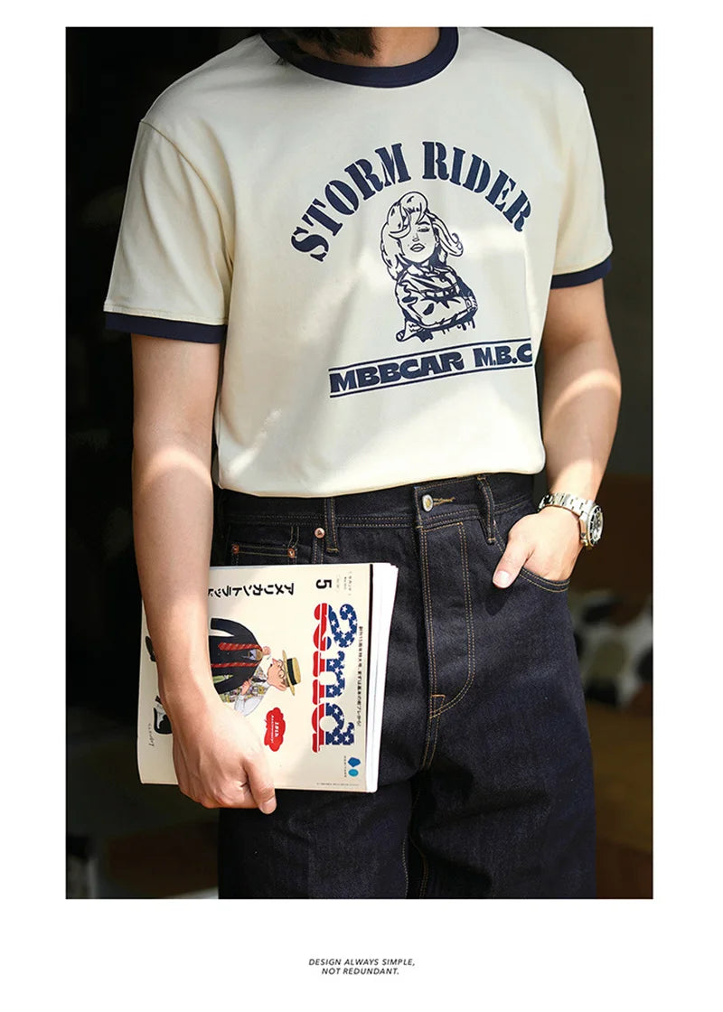 Summer Classical Monroe Retro Men's Short-sleeved T-shirt 100% Cotton Color Contrast Printing Round Neck T-shirt Street King Limited