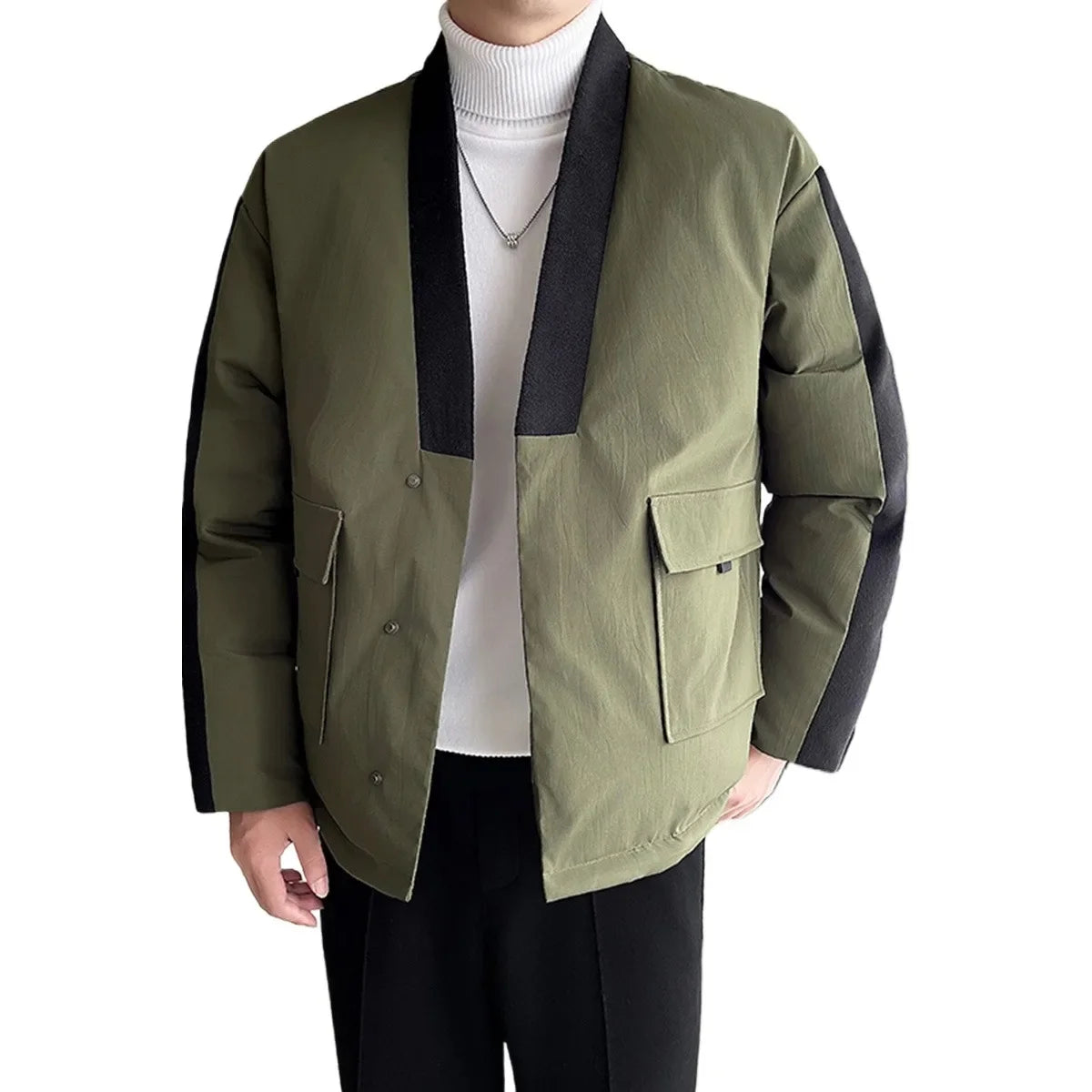 2024 Winter Collarless Cotton-padded Jacket Men Japanese Korean Fashion Loose Casual Thicken Warm Parkas Jacket Cityboy Coat Street King Limited