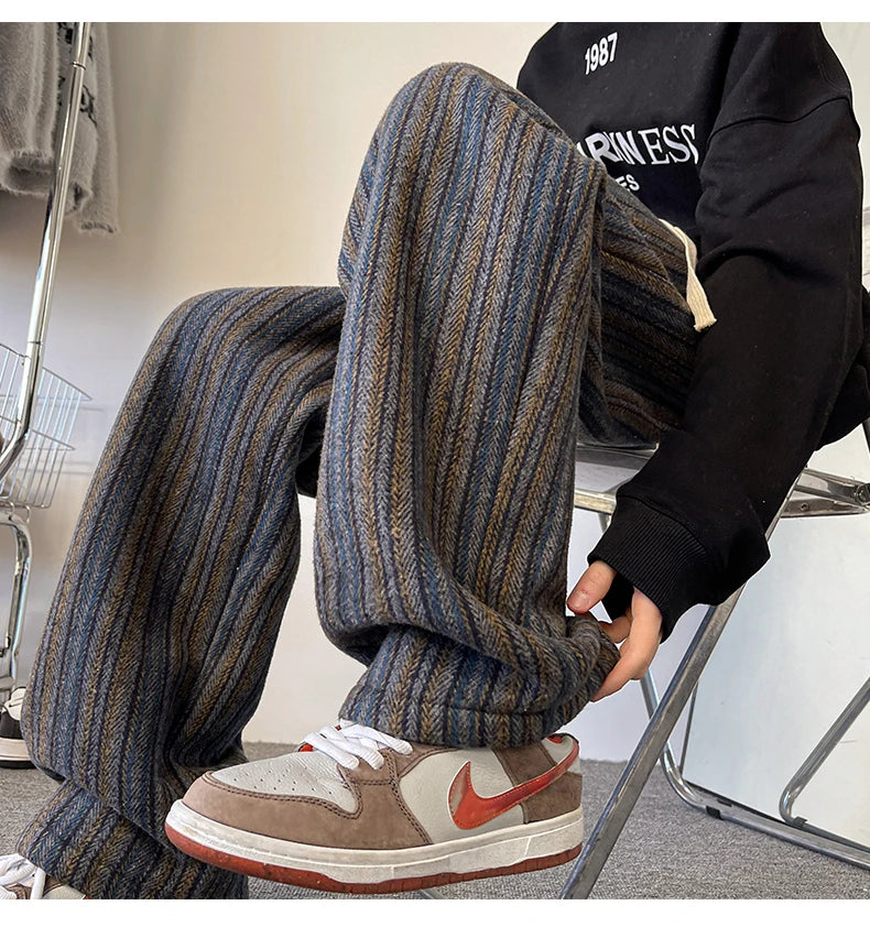 high quality stripe plaid mens trousers baggy straight fashion classic padded autumn winter casual pants male plus size m 8xl unique default style 1170