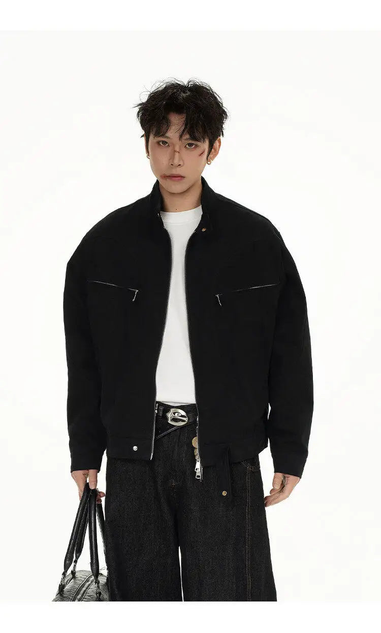 spring autumn fashion motorcycle jacket men stand collar loose casual korean streetwear vintage cargo jackets coat outerwear unique cargo style 205
