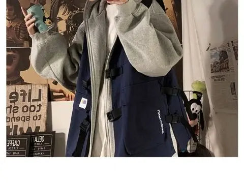 Fake two-piece coat men's ins, trendy Japanese functional workwear hooded jacket, autumn European and American retro trend tops Street King Limited