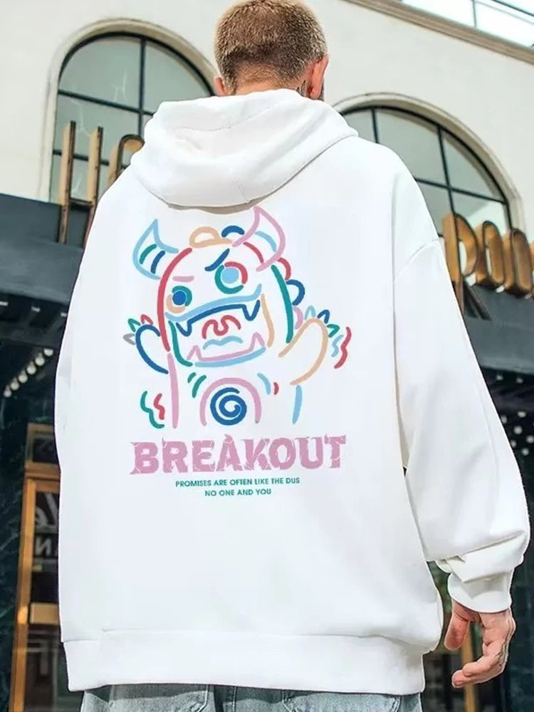 Breakout Cattle Harajuku Prints Mens Pullover Hoodies Casual Loose Sweatshirts Male Fashion Autumn y2k Hoodie Hip Hop Tops Street King Limited