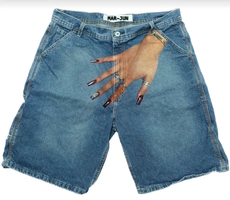 harajuku y2k short baggy jeans palm print graphic pants men fashionstyle denim streetwear gothic sweatpants shorts men clothing unique joggers style 4279