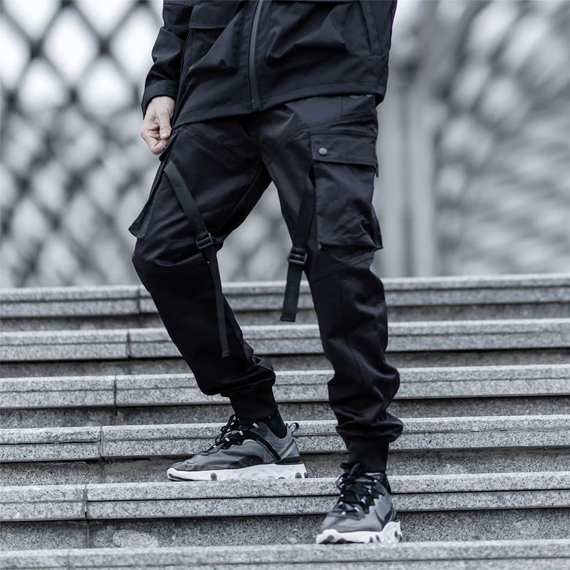 US Size Streetwear Sweatpants Men Jogger Ribbon Pocket Elastic Waist 2022 Fashion Hip Hop Mens Joggers Cargo Black Pants HZ155 Street King Limited