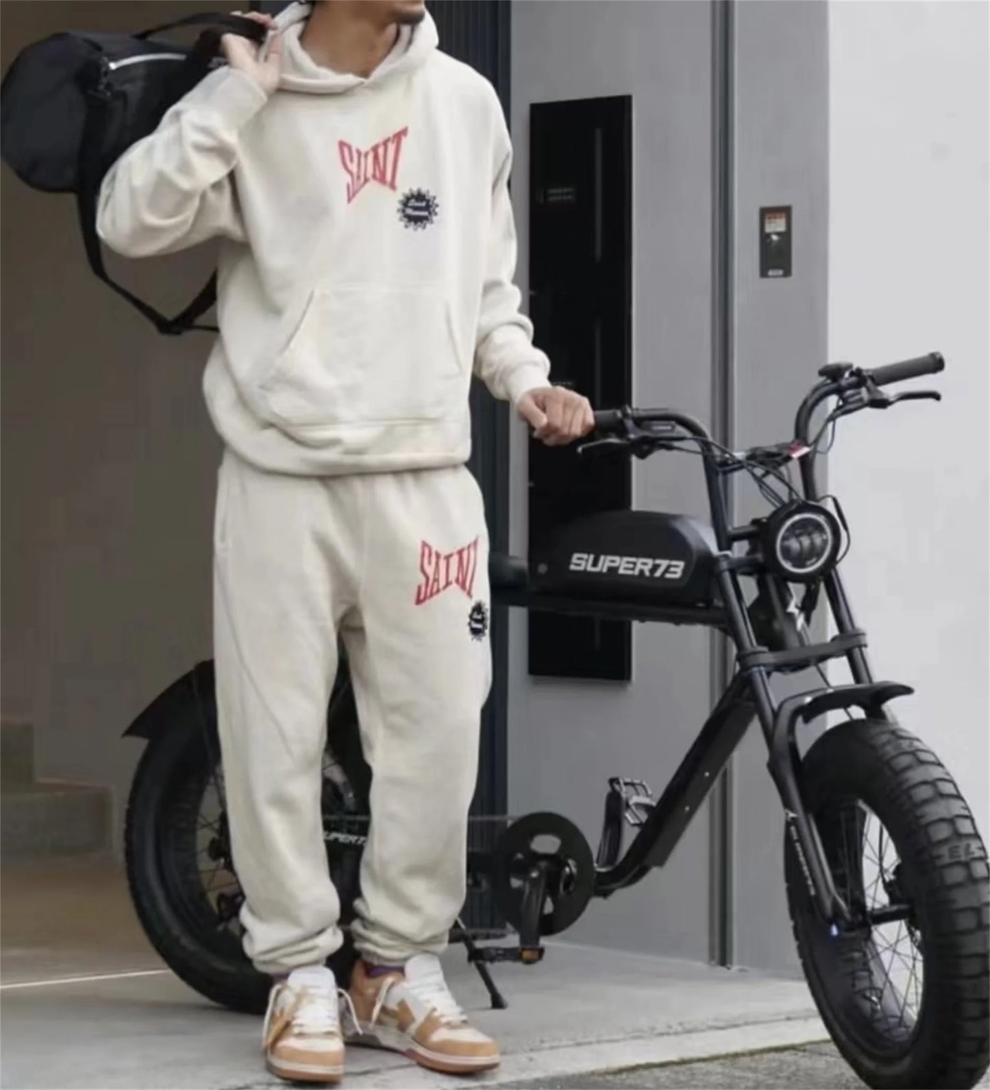 24ss sm brand fashion letter print high street wear cotton casual loose sweater hoodies pants set unique default style 4705