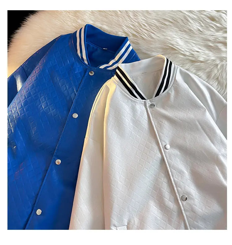 popular unisex basuball jacket fashion solid color lozenge pattern bomber jacket comfortable casual female clothing unique default style 4991