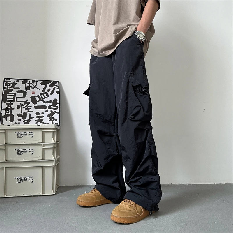 Summer Thin Pants Men Fashion Pocket Cargo Pants Men Japanese Streetwear Hip-hop Loose Straight Pants Mens Oversized Trousers Street King Limited