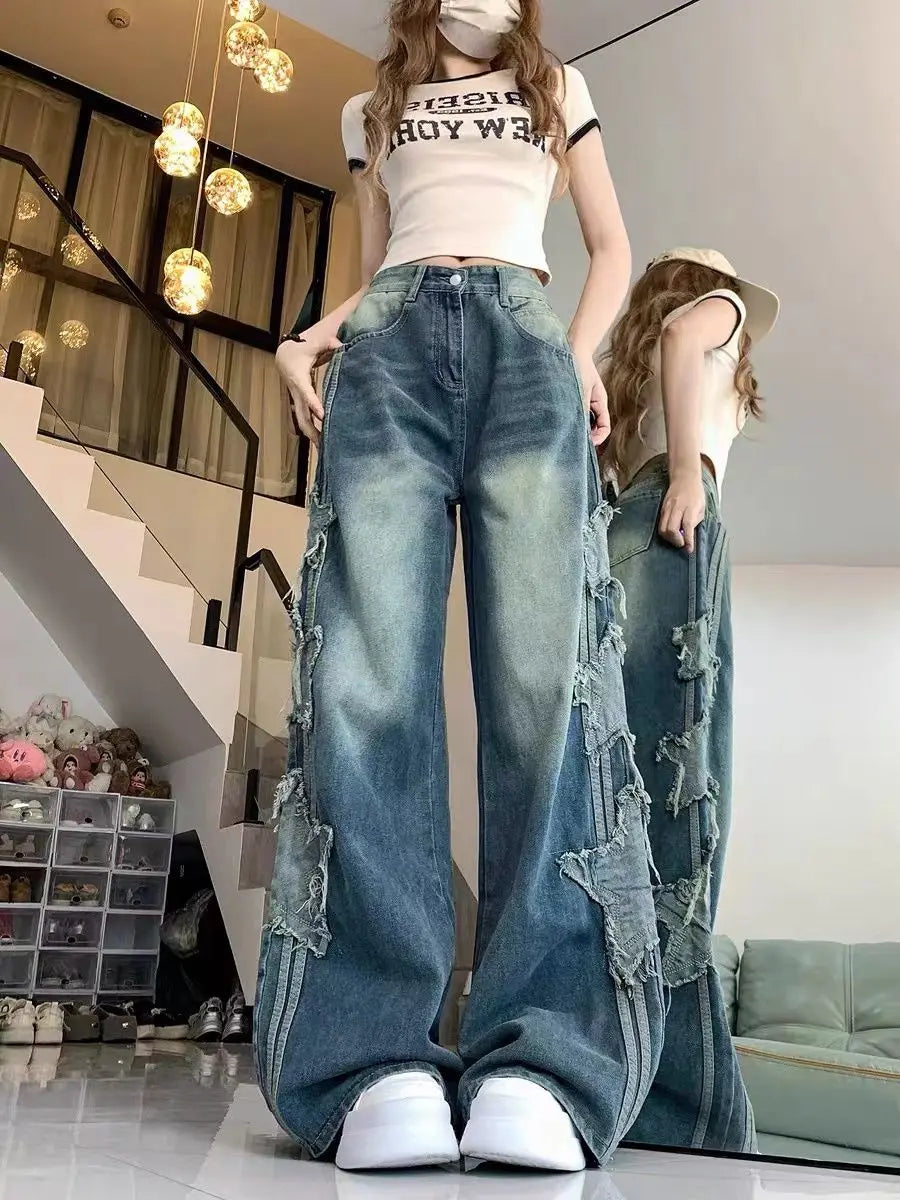 american retro high street straight leg jeans for men and women 2024 spring and autumn trend loose straight leg casual pants y2k stacked flare jeans