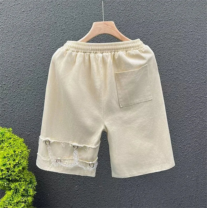 summer men suede straight shorts 2024 new y2k streetwear design drawstring bermudas hombre vintage baggy basketball shorts unique shorts style 3209