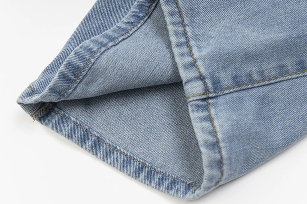 New Contrast Color Pockets Washed Blue Baggy Denim Trousers Mens and Women Straight Patchwork Loose Casual Jeans Oversize Cargos Street King Limited