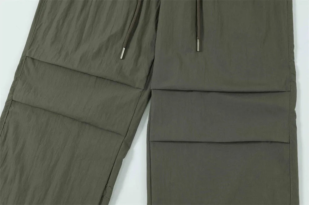Men Solid Color Pants Y2K Pleated Joggers Baggy Pants Hip Hop Casual Drawstring Waist Quick Drying Trousers Street King Limited