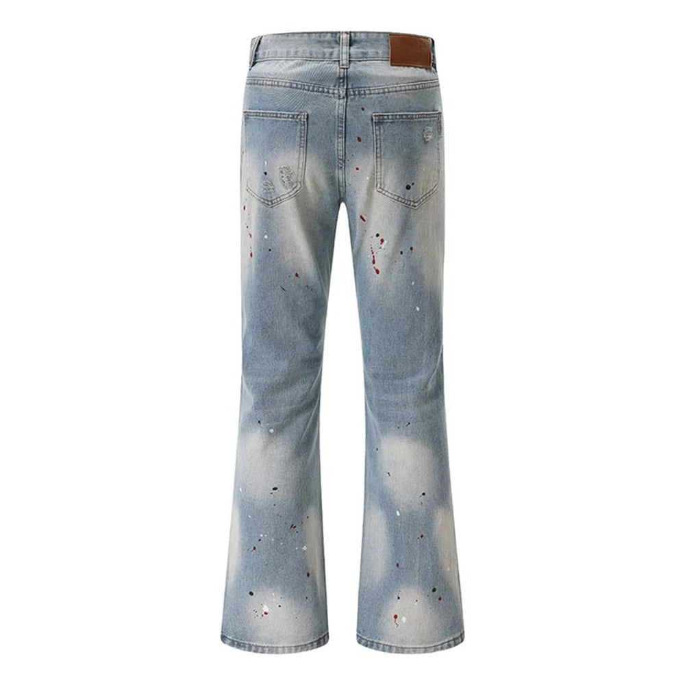 Men's Blue Flared Jeans Fashion Designer Ripped Vintage Denim Pants 2024 New Fashion Casual Jeans Trousers Street King Limited