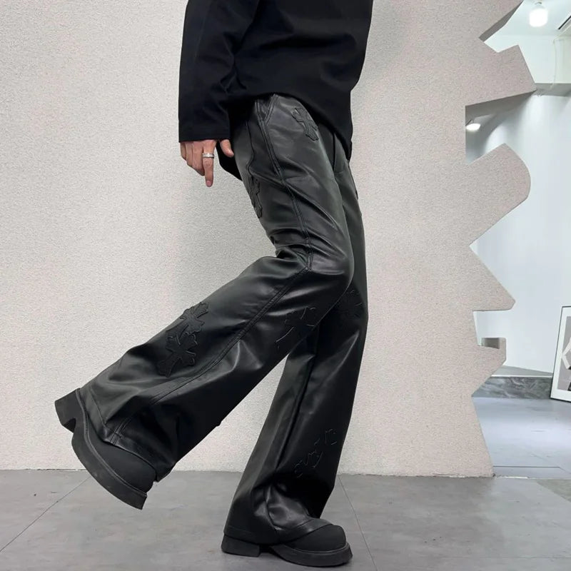 pu leather pants men streetwear fashion hip hop punk gothic vibe casual faux leather pant man boyfriend motorcycle trousers unique default style 2911