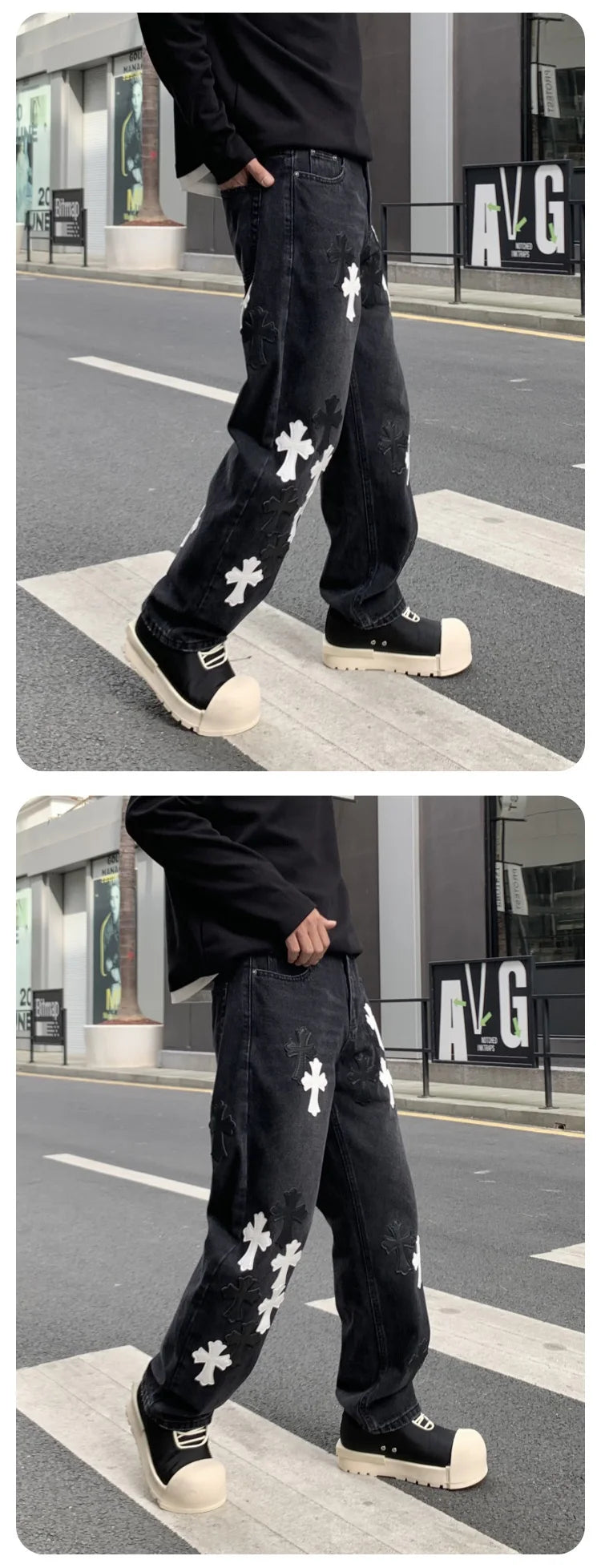 men embroidery streetwear brand fashion hip hop loose casual straight motorcycle denim jeans pant cityboy y2k jeans trousers unique jeans style 2377