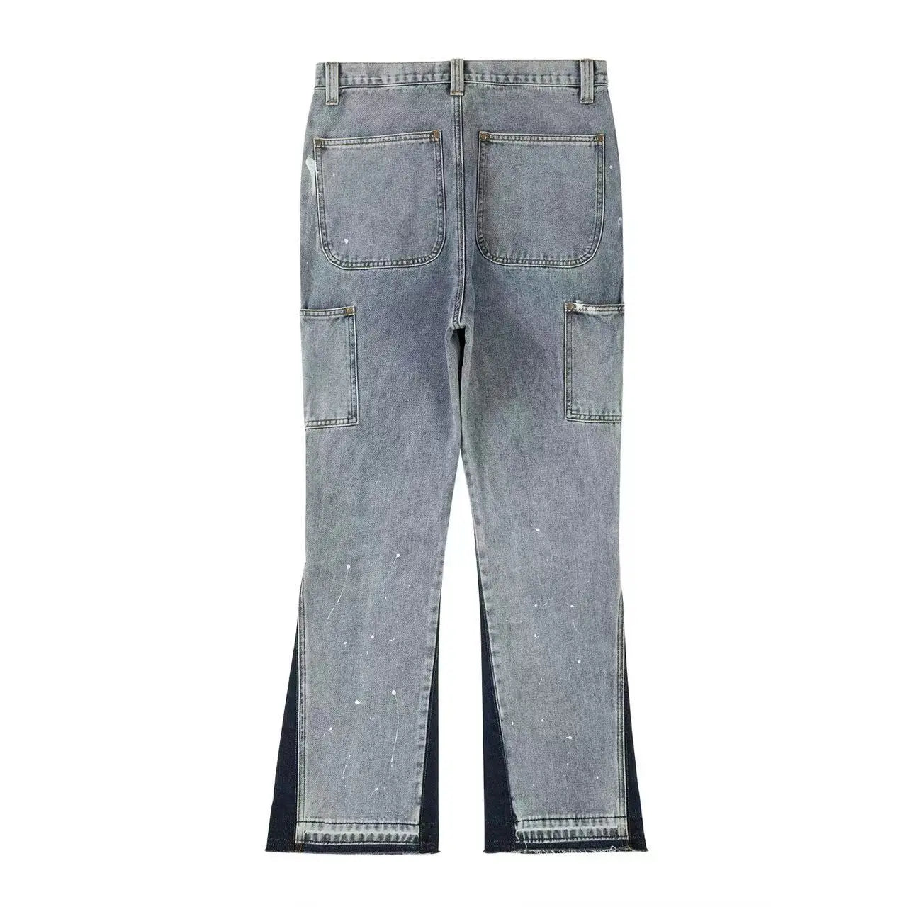 Harajuku Black Graffiti Flared Jeans Pants Patches Hip Hop Splashed Ink Wide Jeans Trousers Blue Slim Fit Washed Jeans for Men Street King Limited