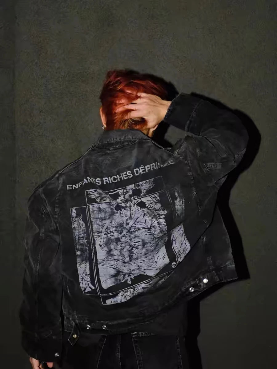 Y2k High Street ERD Washed Destroy Jacket Coats Distressed Cargo Jackets Graphic Men's Clothes Loose Coat for Men Street King Limited