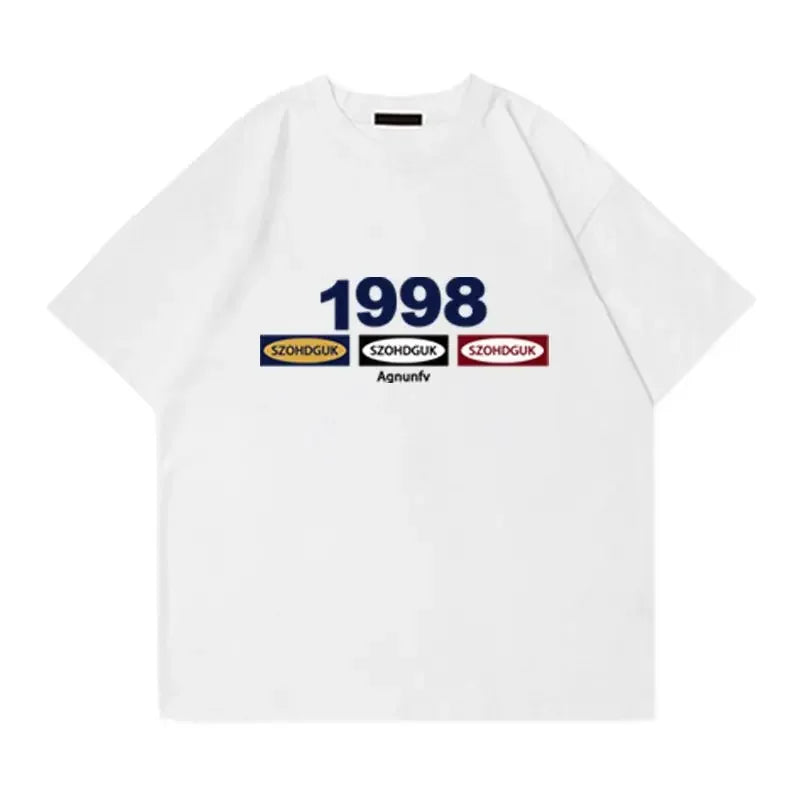 Summer Korean Street Creative Ins Letter Printed Short sleeved T shirt Men Trendy Y2K Loose Personality Casual Round Neck Y2K Street King Limited