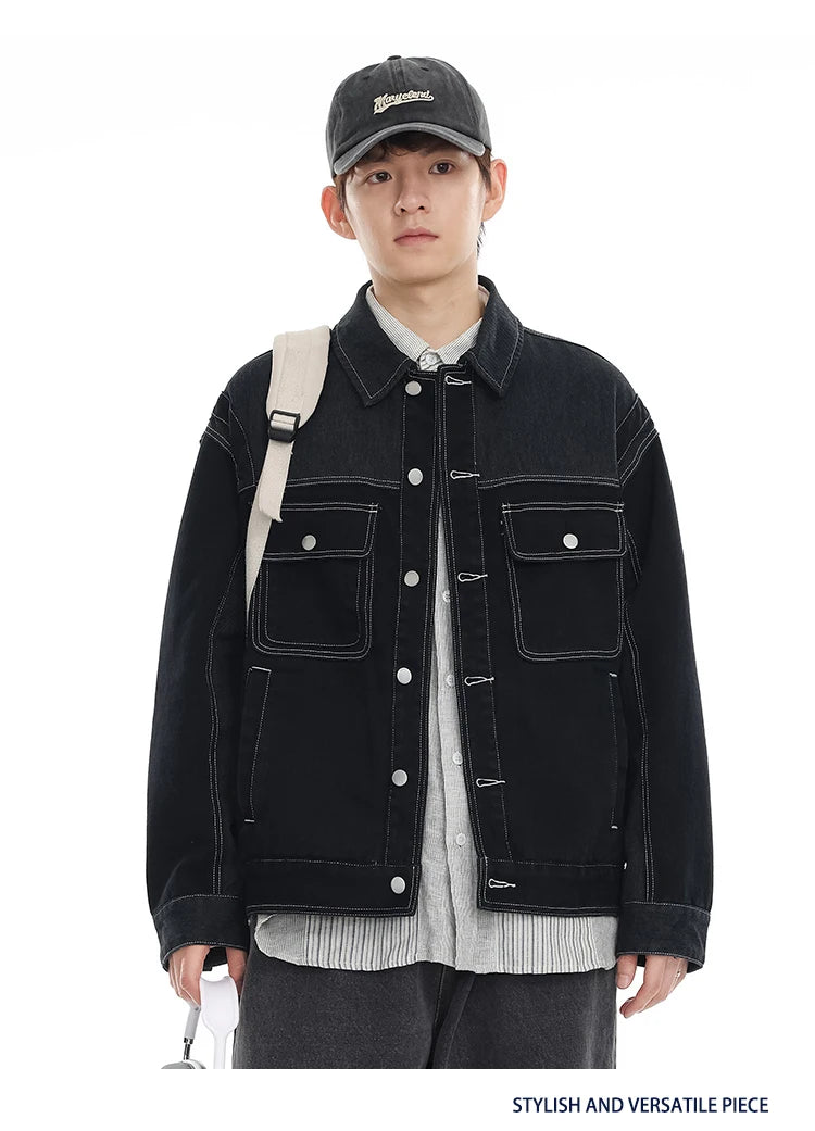 black denim splice coat mens streetwear fashion vintage loose casua plus size denim jacket man spring autumn coat outerwear unique jeans style 887