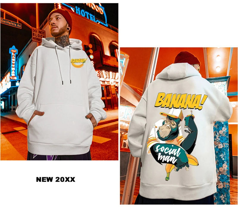 Cartoon Gorilla Banana Graphic Men's Hoodies Autumn Oversized Hip Hop Fashion Hooded Sweatshirts Harajuku Male Casual Y2K Hoodie Street King Limited