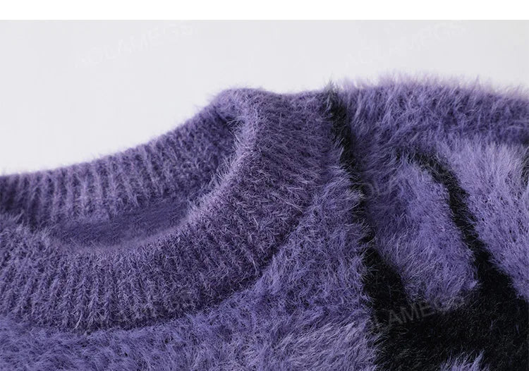 Men Sweater Harajuku High Street Winter Warm Knitted Coat Oversized Thorn Pattern Top Loose Gothic Punk Pullover Street King Limited