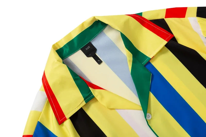 Dark Icon Big Stripe Hawaiian Shirt Men Summer Vintage Street Men's Shirt Short Sleeve Male Blouse Street King Limited