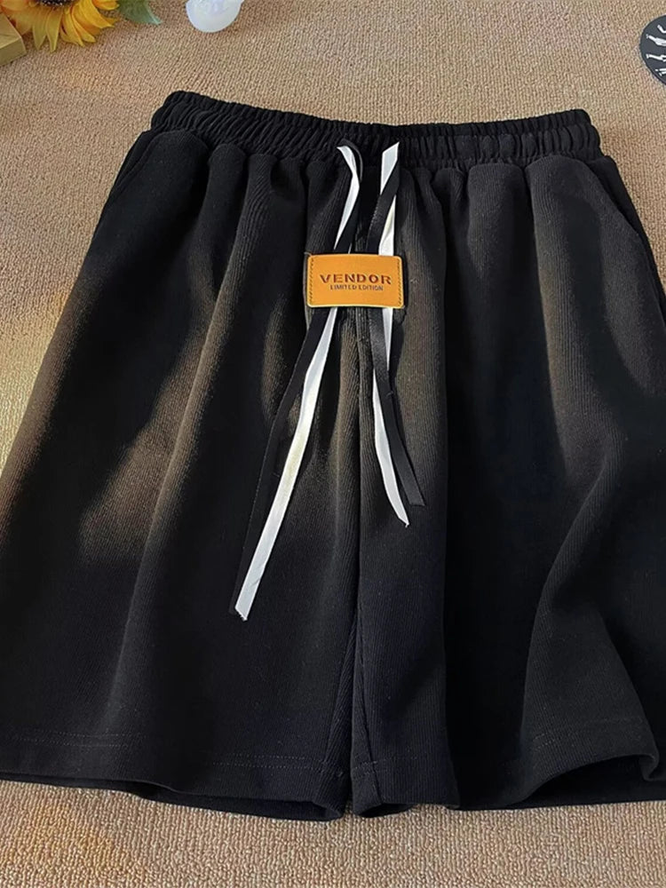 summer y2k shorts for men casual gym basketball baggy short sweatpants appliques drawstring solid color bermuda masculina unique joggers style 3781
