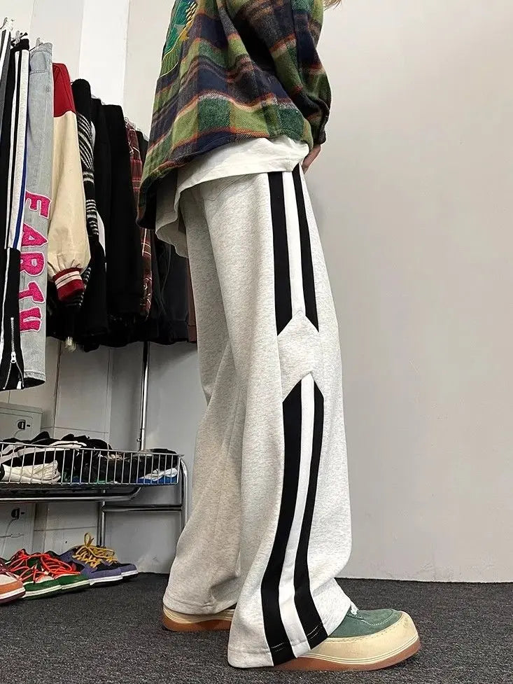 Summer Korean style spliced side striped sports trousers Fashion American loose y2k versatile retro street straight casual pants Street King Limited