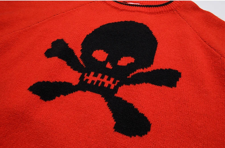 Hip Hop Knitted Sweater Mens Autumn Winter O-neck Skulls Pullover Streetwear Casual Warm Loose Sweaters Unisex Jumpers Knitwear Street King Limited