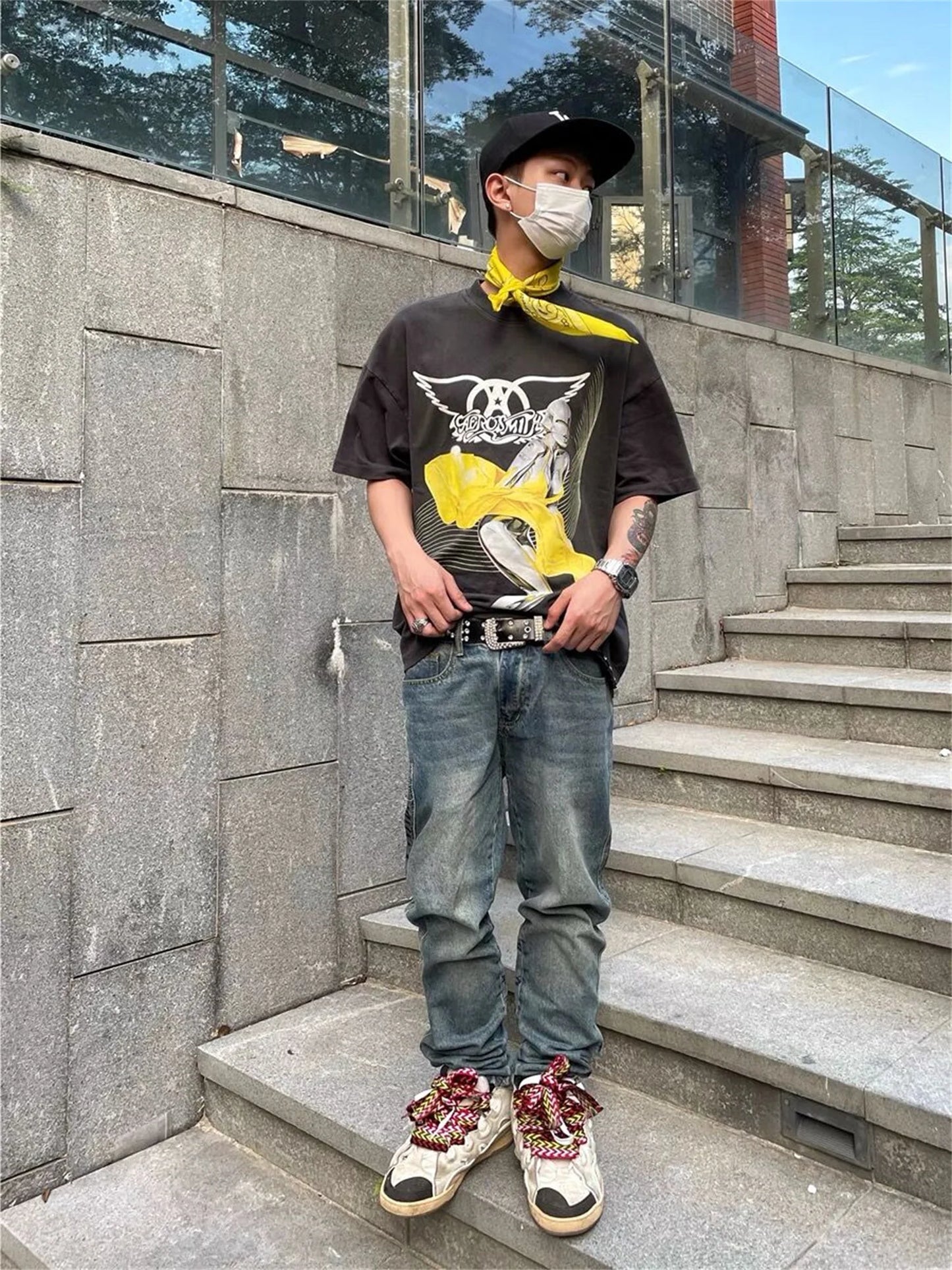 Summer Vintage Retro Style Printing Washed Casual Loose High-Street Tops T-Shirt For Men Street King Limited