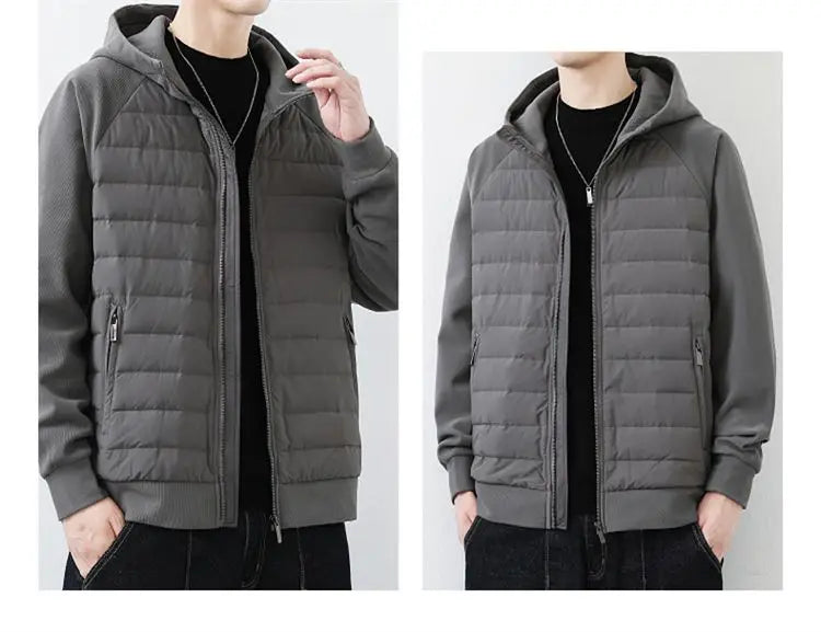 90 duck down jacket men fashion splice loose casual lightweight down hooded down jacket winter warm hoody coat outerwear unique default style 1130