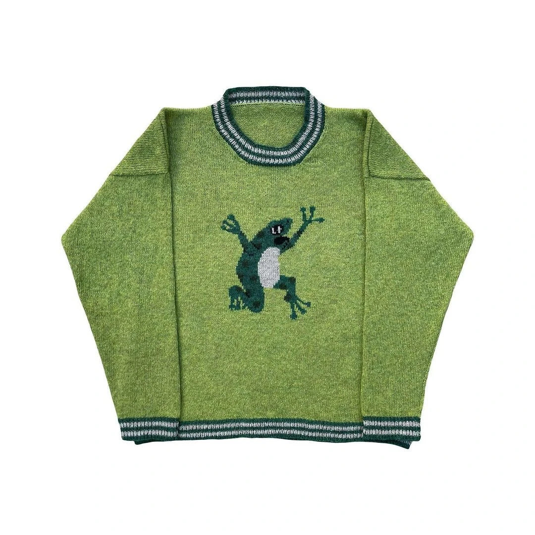 Y2K Women's Sweater Clothing Vintage Knitted Wool Sweater Jumper Round Neck Stripe Cute patterns Round Neck Long Sleeve Clothing Street King Limited