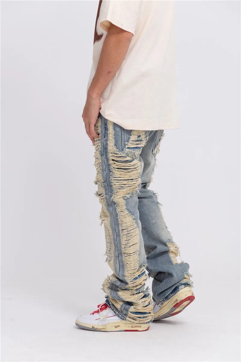 fashion ripped denim jeans mens destoryed holes zipper straight trousers jeans hip hop streetwear new casual joggers jeans pants unique joggers style 2088