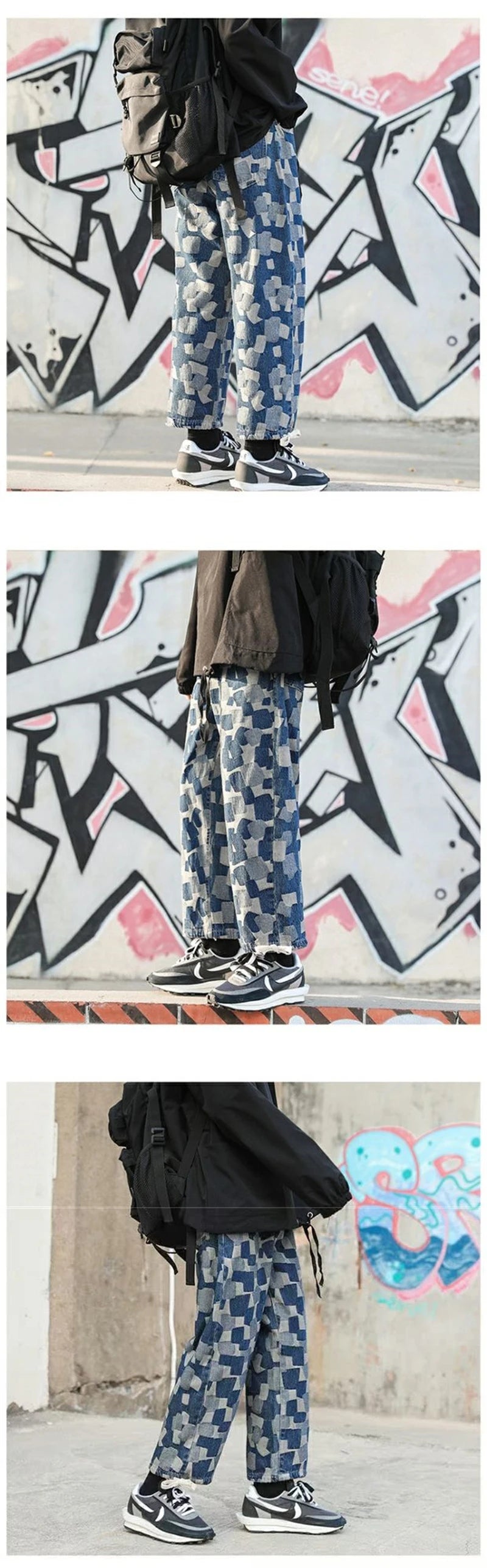 american plaid straight jeans mens casual streetwear printed denim pants autumn baggy classic wide leg retro y2k jean trousers unique jeans style 902