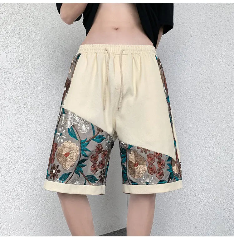 Summer Embroidery Shorts Men Fashion Casual Flower Shorts Mens Japanese Streetwear Loose Hip-hop Straight Shorts Men Plus Size Street King Limited