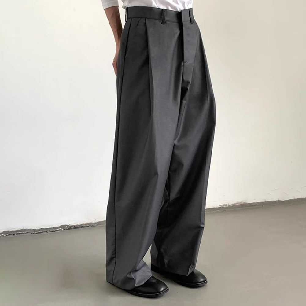 mens straight tube ice silk pants casual slacks youth thin wide leg pants business summer pants soft vintage trousers unique default style 974