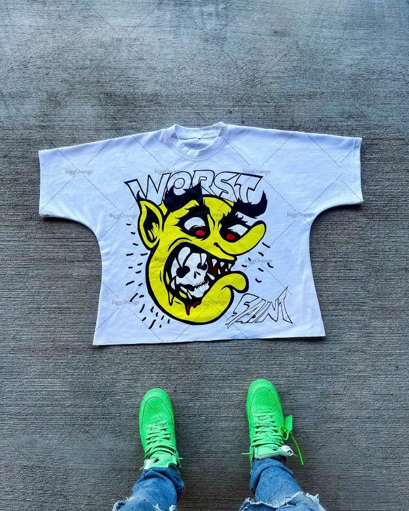 2023 New Trendy Gothic Print Oversized T-Shirt Men's Y2K Street Fashion Hip-Hop Casual Harajuku Loose Short-Sleeved Tops Men's Street King Limited