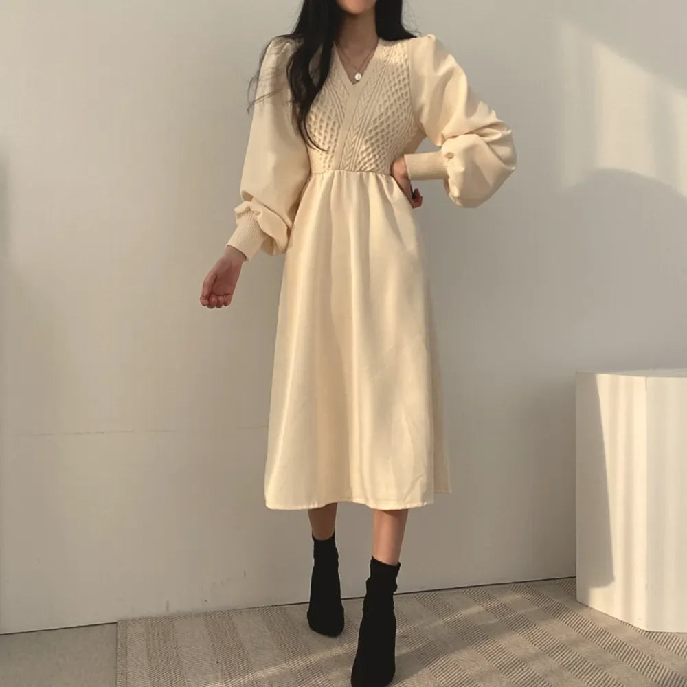 Winter Dress Long Elegant Splicing Stripes Y2k Knitted Dress Women Koean Fashion Long Sleeve Dresses Female Club Party Vestidos Street King Limited