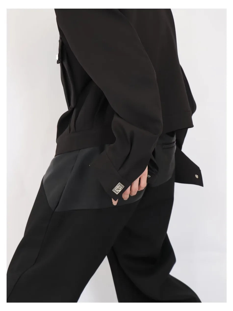 trendy high street jacket mens unisex metal button shoulder pad short coats multi pocket punk hip hop loose outwear oversized unique shorts style 3544