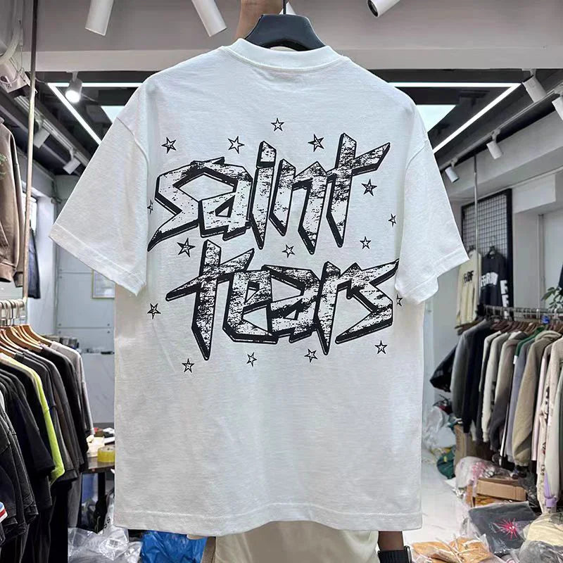 Summer New Chaopai Boxer Letter Print T-shirt Men Woman 1:1 Best Quality Loose Versatile Vintage O-Neck Tops Tee Street King Limited