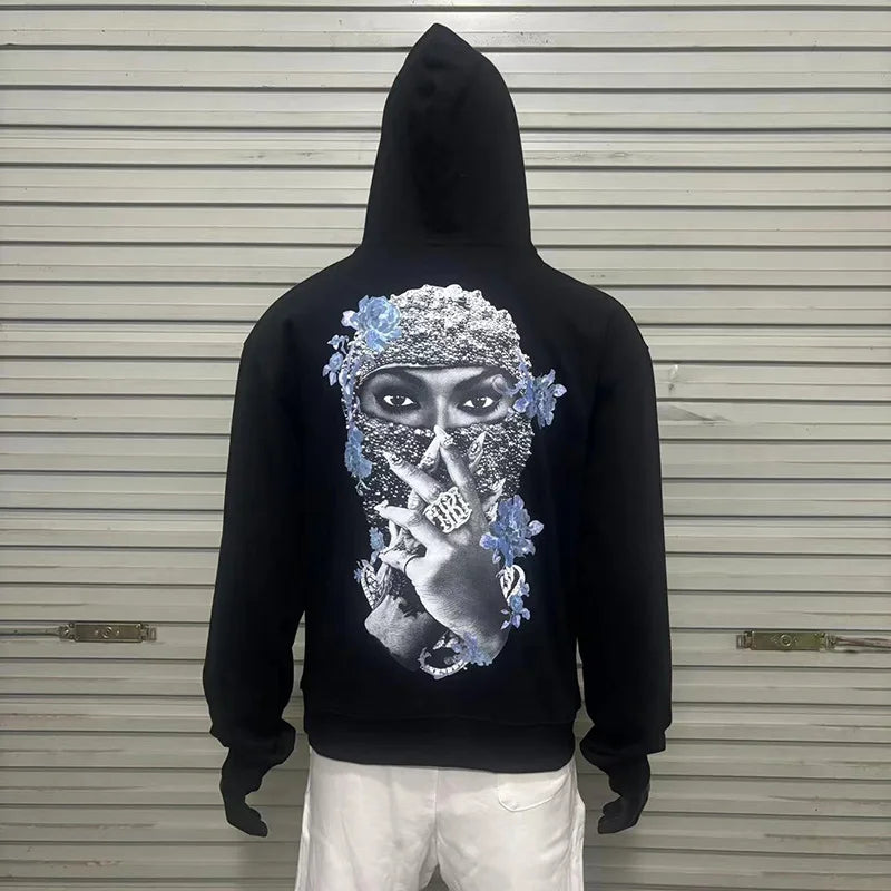Black Rice White IH NOM UH NIT Hoodies Roses Masked Men Printing Loose Casual Lovers Men Woman Pullover Sweatshirts Street King Limited