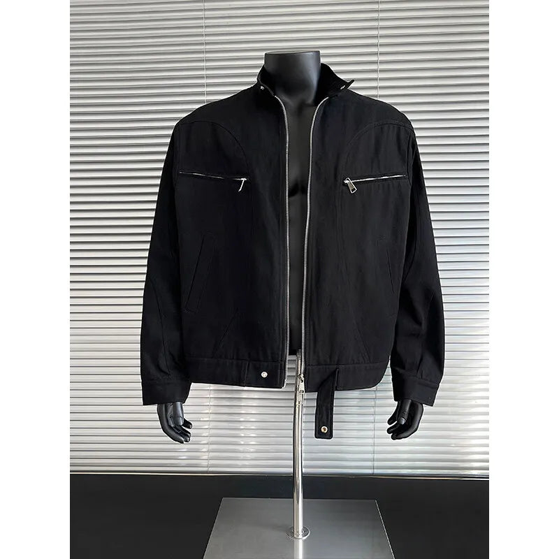 spring autumn fashion motorcycle jacket men stand collar loose casual korean streetwear vintage cargo jackets coat outerwear unique cargo style 231