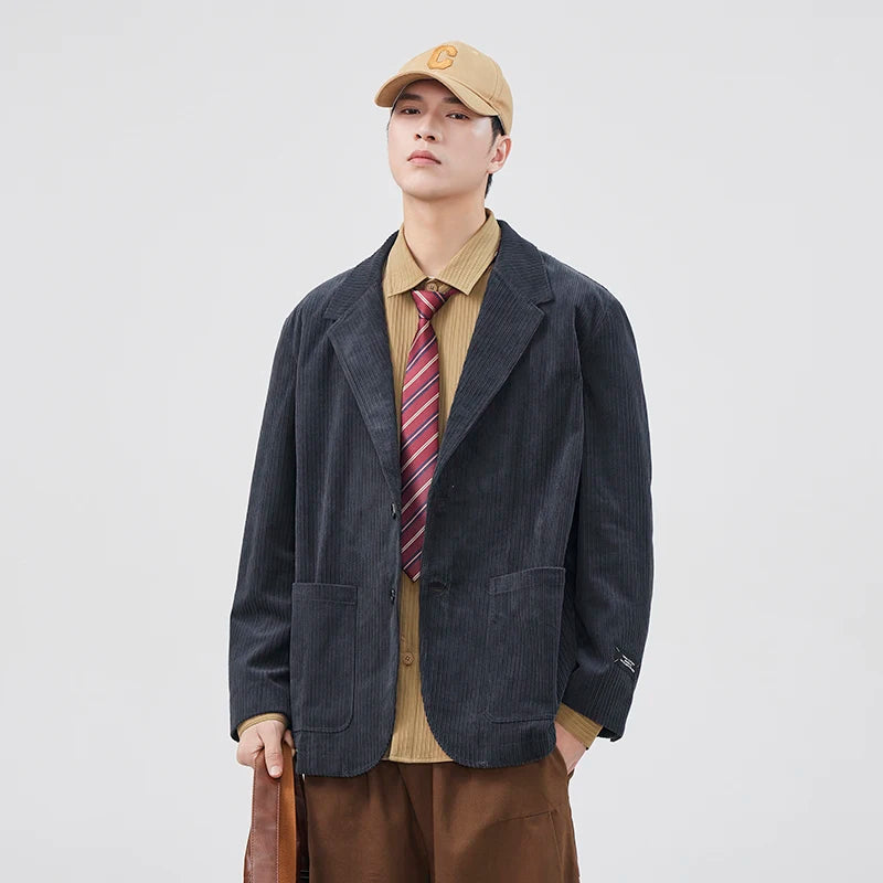 mens loose casual plus size fashion retro corduroy blazer jacket handsome man commuter business suit coat blazers outerwear unique default style 1227