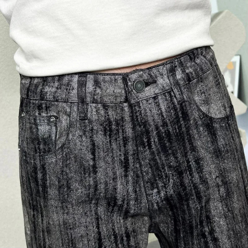 mens streetwear fashion hip hop vibe casual retro tie dyed denim pant jeans cityboy black gray straight jeans trousers unique jeans style 2956