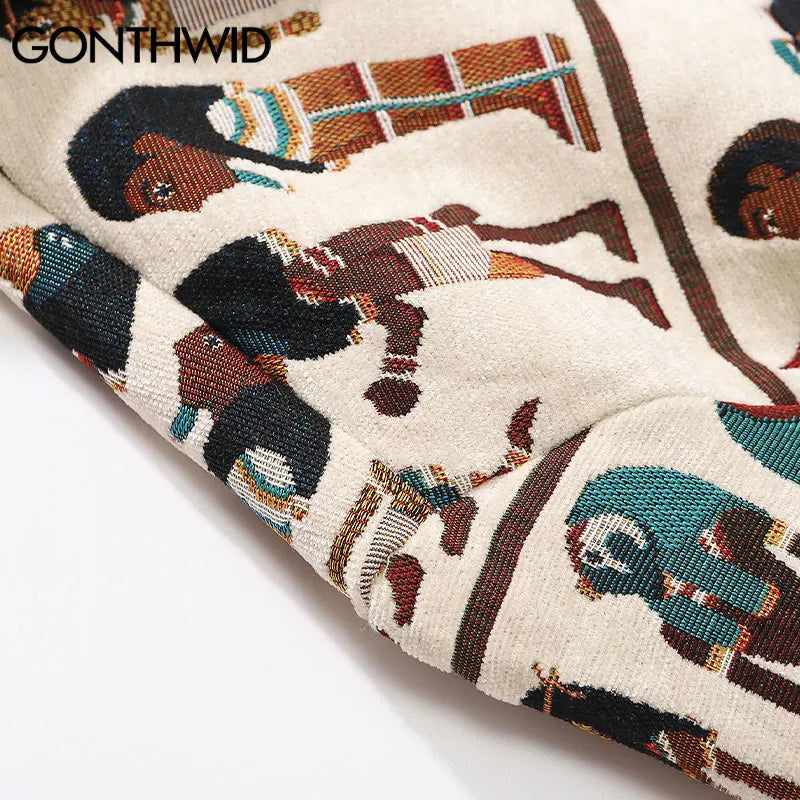 Streetwear Gonthwid Harajuku Streetwear Shirts Coats Vintage Egyptian Stripe Shir Gonthwid Harajuku Streetwear Shirts Coats Vintage Egyptian Stripe Shirt Jackets Hip Hop Fashion Blouse Loose Casual Button Top Fashion Sweater Jacket With Graphic Design For Men