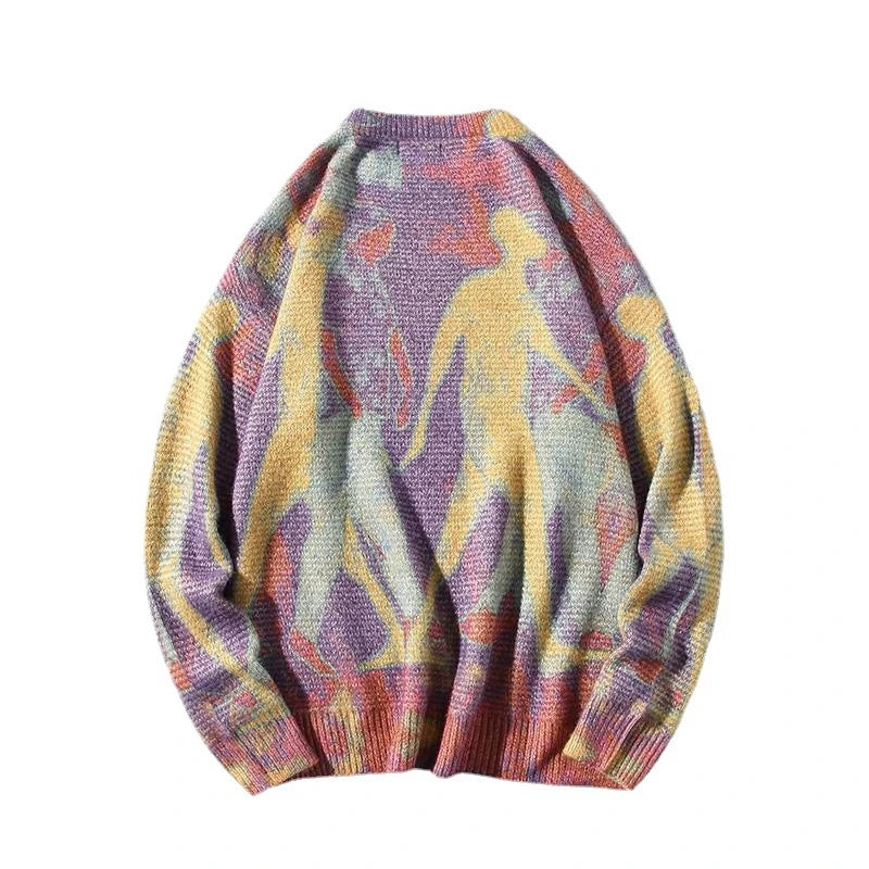Rainbowtouches Men Sweater High Street Printing Graffiti Purple Pullover Vintage Round Neck Knitted Sweater Spring And Autumn Street King Limited