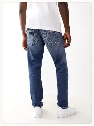 true religion vintage hip hop street leisure denim pants y2k gothic fashion embroidered straight leg wide leg jeans men clothing unique jeans style 3772